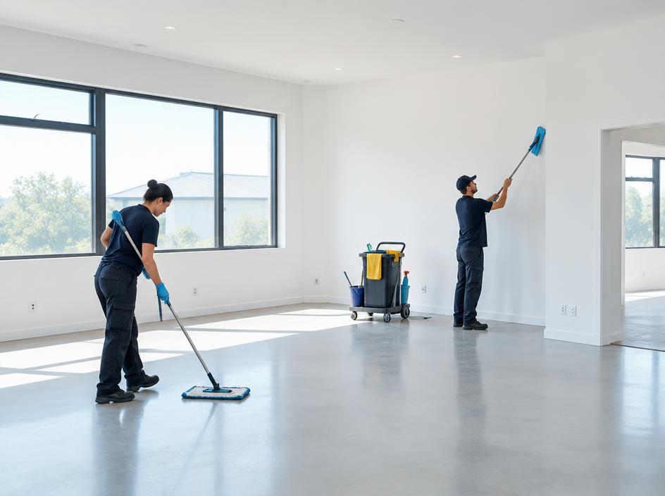 Crew cleaning a newly built space